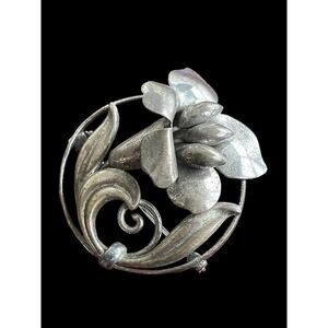 Vintage BB Bennett And Bradford Sterling Silver 925 Art Deco Flower Brooch Pin